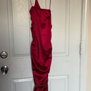 Windsor Red Satin Ruched Strappy Midi Dress Size S